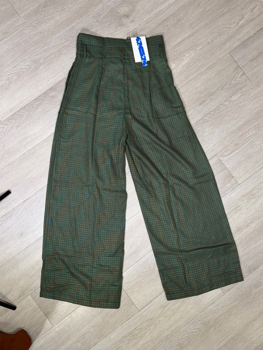 Cider Olive Green Plaid High-Waist Wide-Leg Trousers - Picture 5 of 5